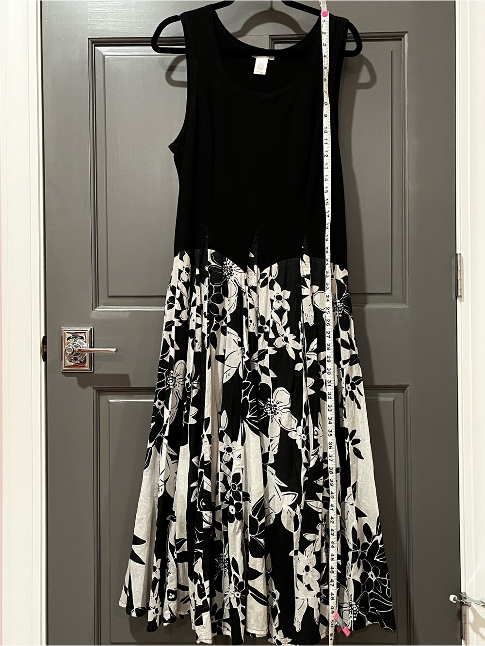 Mixed Media Midi Dress, Solid Knit Top/Woven Floral Bottom - Picture 12 of 13